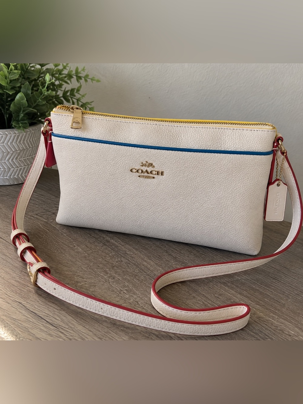 Coach Chalk Crossbody with Pink Trim and Blue Accent